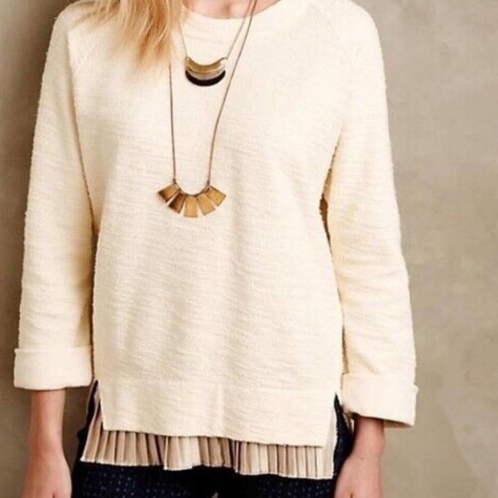 Anthropologie | Undiscovered Eye | Textured Pullover | XS | Ivory Pleated Hem
